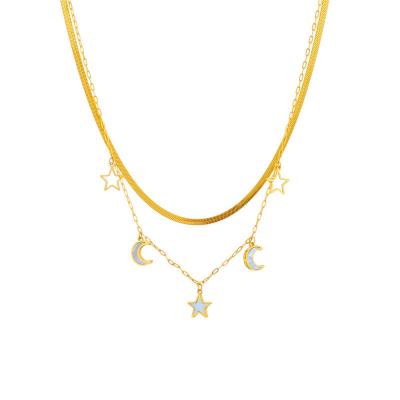 China New CLASSIC Stainless Steel Necklaces Moon Star Dangle Necklace PVD Plating Waterproof Necklaces Sets Wholesale Body Jewelry for sale