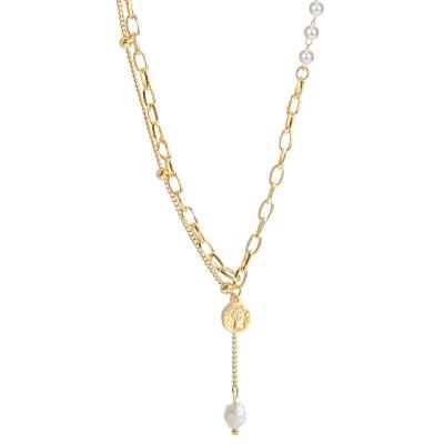 China CLASSIC European Designer 18k Gold Plated Beaded Metal Chain Link Pearl Necklace Set for sale