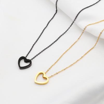 China CLASSIC Gold Silver Black Adjustable Clavicular Chain Stainless Steel Couple Necklace Heart Pendant Necklace For Boy Girlfriend for sale