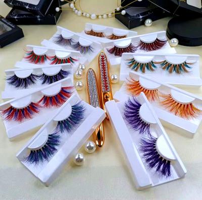 China 25mm Long Natural Mink Color Eyelashes Colored Mink Eyelashes 100% Strip Real Long Colored Eyelashes Strips Wholesale for sale