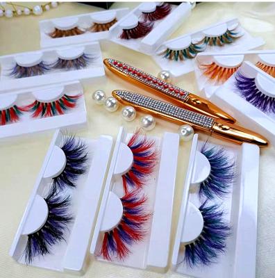 China Long Natural Colored Mink Eyelashes Wholesale Seller 3d 5d 25mm Different Different Strips With Color for sale