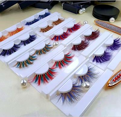 China Natural Long Halloween Colored False Eyelashes Mink 25mm Colored Strip Eyelashes Color Eyelashes 100% vegan wholesale for sale