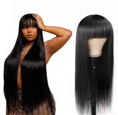 China Long Body Wave Silky Straight Silky Straight Bone Wave Human Hair 100% Straight Wig With Bangs For Black Women for sale