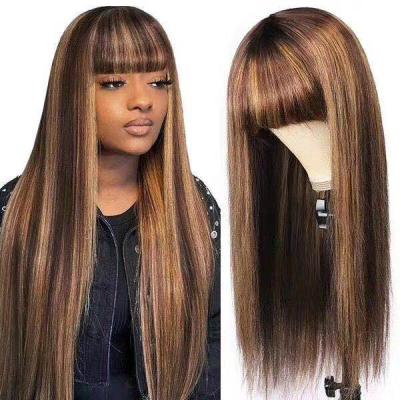 China 100% Virgin Hair Colored Wig Wholesale Long Wave 613 Silky Straight Blonde With Bangs In Two Colors For Black Women With Bang for sale