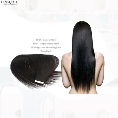 China DINGQIAO Straight Injected Weft Natural Black New Remy Virgin Hair Extensions 100% Raw Tape #1B 18 Inches Human for sale