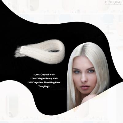 China DINGQIAO Straight Injected Tape Platinum #60 Blonde 14Inch Natural Raw Human Weft 100% Virgin Virgin Thick End Hair Extensions for sale