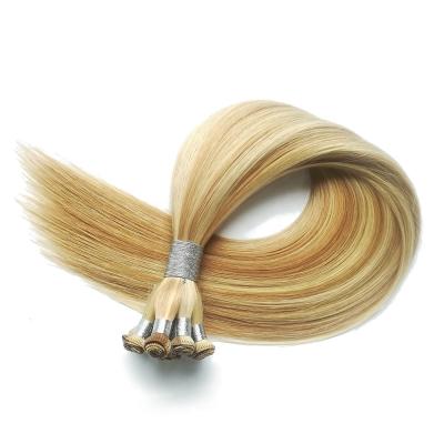 China Right Hand Tied Wefts Hair Extensions D14/22 Brown Blonde Cuticle Aligned 100% Virgin Remy Double Drawn Human Hair Bundles 14-24 Inches for sale