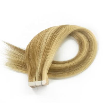 China Straight Tape In Hair Extensions D18/22 Blonde 100% Human Virgin Hair Brown Cuticle Aligned Remy Hair Wefts Quality Double Drawn On Sale for sale