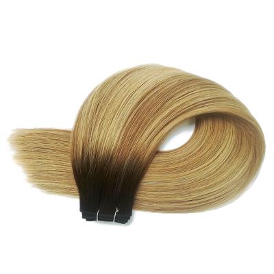 China Straight Machine Hair Weft Extensions R4/D10/16 Rooted Brown Cuticle Aligned 100% Human Remy Double Drawn Bundle Hair Vendor Sale for sale