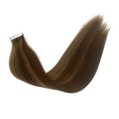 China Straight Tape In Human Hair Extensions D4/8 Brown Double Virgin Hair Cuticle Aligned Remy Hair Wefts Wholesaler 12A 14-24 inch for sale