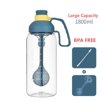 China Tritan BPA Free 64oz Water Jug Gallon Viable Motivational Plastic Water Bottle With Time Marker Straw For Fitness Gym Sports Blue for sale