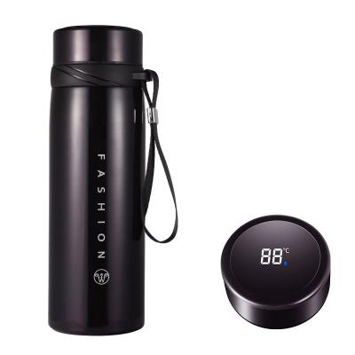 China PORTABLE Illuminated Black 500ML Kettle With Rope Stainless Steel Water Bottle Travel Mugs Outdoor Vehicle Mounted Temperature Display for sale