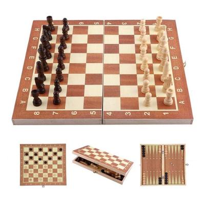 China Eco-friendly Wholesale Folding Wooden Chess Set 3 in 1 Chess Board Manufacturer for sale