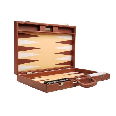 China Brown Leather Handcrafted Deluxe Professional Eco Friendly Backgammon Game Set for sale