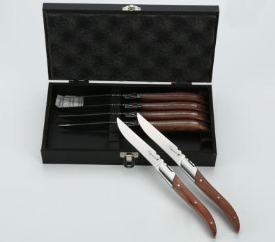 China Sustainable New design stainless steel wooden handle steak knife set with wooden box for kitchen and dinning for sale