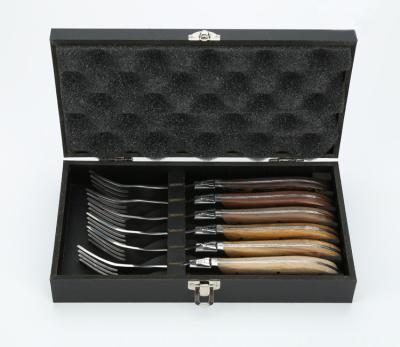 China Sustainable New design stainless steel Olive wooden handle steak knife and fork set for table and kitchen for sale