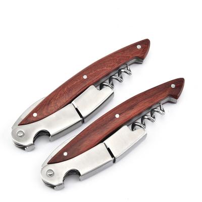 China Sustainable High Quality Custom Wine Corkscrew Gift Stainless Steel Rosewood Waiter Corkscrew Kitchen Accessories Tools Wine Beer Opener for sale