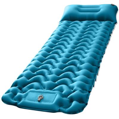 China 40D Selling Hot Nylon Inflatable Foot-Pump Camping Air Mat Outdoor Travel Amazon Sleep Pad with Pillow for sale