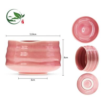 China Sustainable High Quality Chinese Ceramic Porcelain Porcelain Customized Logo Glazing Pink Matcha Bowl Bowls Gift Set Japanese for sale