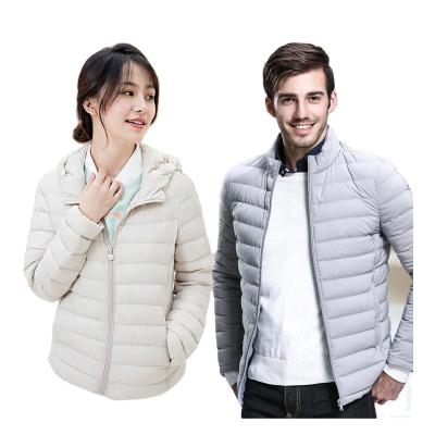 China Plus Size OEM Hooded Mens Womens Gray Thin Packable Waterproof Lightweight Reversible Down Jacket Polyester for sale