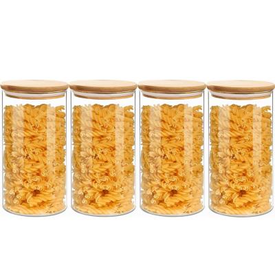 China Freshness Preservation YOLOWE HOME 1200ml Glass Jar with bamboo lid Set Kitchen jar Large glass storage container with lid for sale