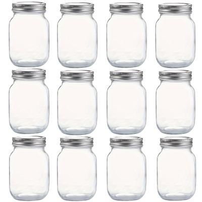 China Freshness Preservation YOLOWE HOME 12pack-16oz Glass jar Clear glass jar Silver metal lid sealed Food storage jar Overnight oats container with lid for sale