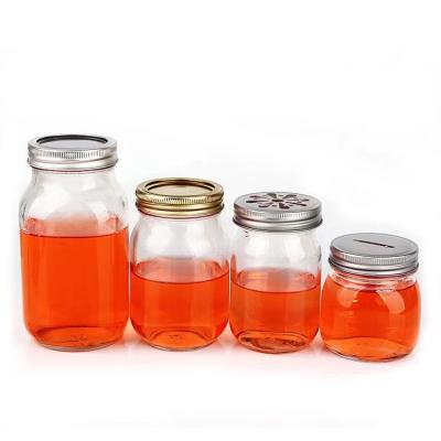 China Sustainable YOLOME HOME 4-Pack Gold 500ml Wide Mouth Glass Jar with Split Lid Kitchen Storage Holiday Gift Decorative Container Pickle Jar for sale