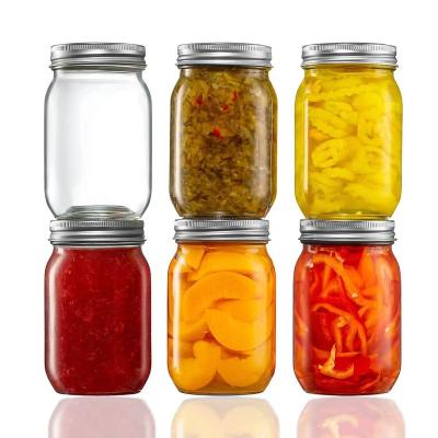 China Sustainable YOLOWE HOME 4pcs 16oz Glass Jar Silver Metal Lid Clear Sealed Food Storage Pickle Oatmeal Canning Jar-for Condiments Container for sale