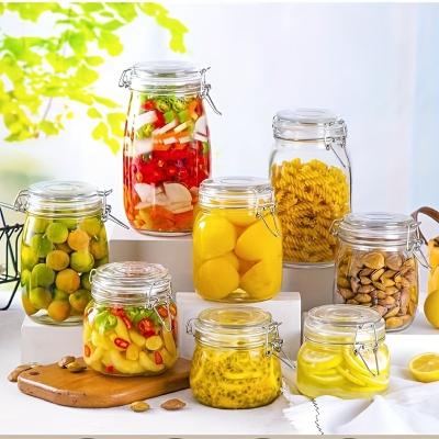 China Sustainable YOLOME HOMESnap-On 17oz/500ml 4-Piece Set Sealed Clear Glass Kitchen Food Storage Jars Cord Clamp Fixation Pickle Jar Storage for sale