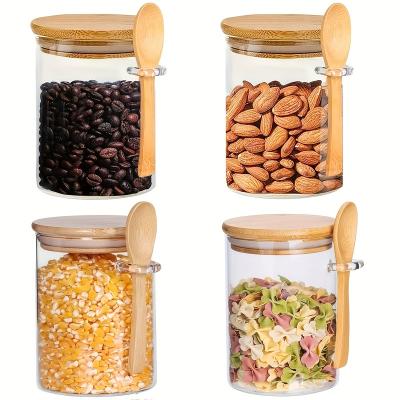 China Freshness Preservation YOLOWE HOME 4pcs-540ml airtight glass jar with bamboo lid and spoon Glass food storage container oats container with lid for sale