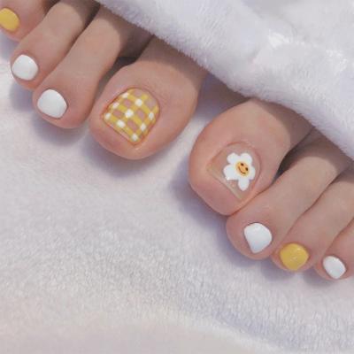 China Shiny Design Artificial Nails Manufacture Yellow Flower ABS Fake Toe Nail For Women Foot Decoration Press On Artificial for sale