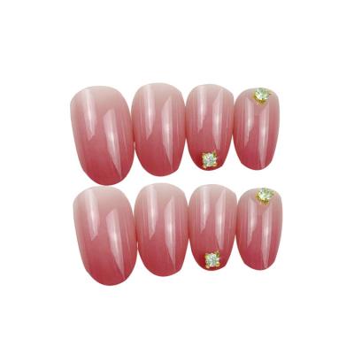 China 24Pcs Design Pink Gradient False Nails Short Oval Diamond Decoration Nail Luminous FakeNail Wearable Disassembly for sale