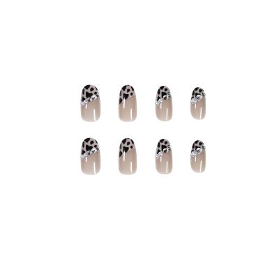 China Design 24 Pcs/Box Leopard Print False Nail Tips With Pearl Full Cover Press On Nails With Glue Artificial Nails for sale