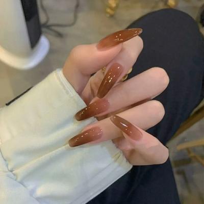 China Decorate Nail 24pcs/box Brown Ballet Private Label Long Full Cover Press On Nails for sale