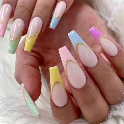 China Decorate Nail Wholesale French Style 24Pcs/Box Rainbow False Nails Multicolor Press On Nails Private Label FakeNails Luxury Supplier for sale