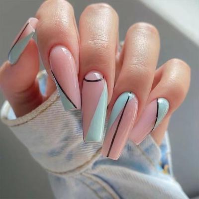 China Decorate Shiny Abstract Long Row Nail Press On Coffin Nails Full Cover Acrylic Fake Nails For Women And Girls for sale