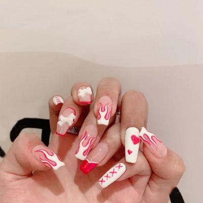 China Wholesale Short Design Coffin Press On Fake Nails Luxury Artificial FakeNails Custom Made Matte Ballerina Nails With Colorful Diamond for sale