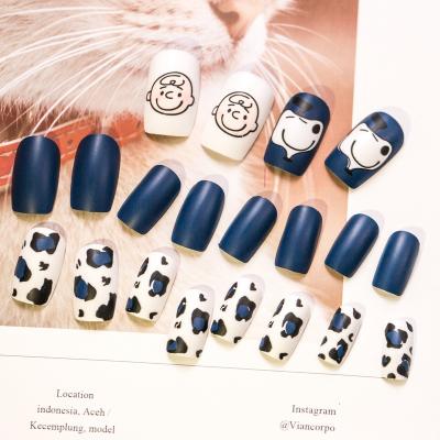 China Decorate Cute Matte Blue Cartoon Snoopy Style Artificial Nails Press On Nails Set Custom Nail Packing Box 24PCS/BOX for sale