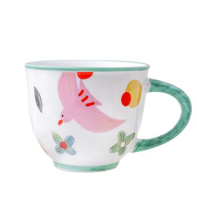 China Sustainable (Custom) 12 oz Cartoon Painted Bird Breakfast Mug With Handle Coffee Mug Lovely Domestic Ceramic Ins. Milk Mug For Boys And Girls for sale