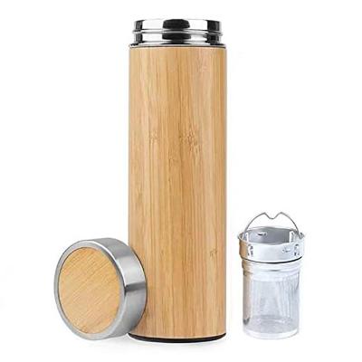 China Sustainable Popular Bamboo Water Bottle Insulated For Tea Coffee With Metal Infuser 304 Food Grade Travel Tumbler for sale