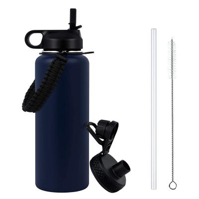 China Large Capacity Navy Blue 40oz Sweatproof 304 Metal Workout Water Bottle Food Grade Vacuum Viable Insulation With 2 Lids for sale