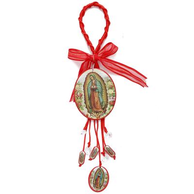 China Guadalupe Religious St. Virgin of Judas Maria Rosary Hanging Wooden Oval Pending Gift for Women Virgin Mary San JudasTadeo Blessing Charm for sale