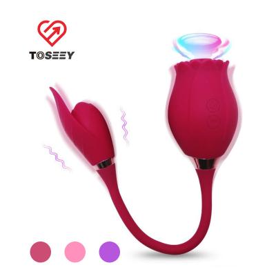 China Nipple Clitoris Sucking 2 in 1 Clitoral Stimulator Toy Suction Tongue Vibrating Rose Flower Licker Extended Vibrator 10 Powerful Women Sex Vibrator for sale