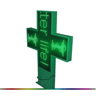 China Double Sides LED Phamacy Green Outdoor Cross Scrolling Messgae Animation Display Screen for sale