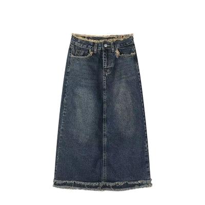 China Polyester / Cotton Most Popular Promotional Used Indigo Denim Jeans Skirt Long Short Denim Dress Clothing for Women Cotton Fashionable Style for sale