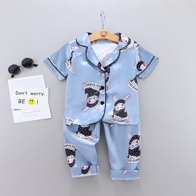 China Cartoon QUICK DRY Satin Bear Rabbit Kid Tops and Silk Baby Kids Pajamas Short Sleeved Children's Shorts Sets for sale