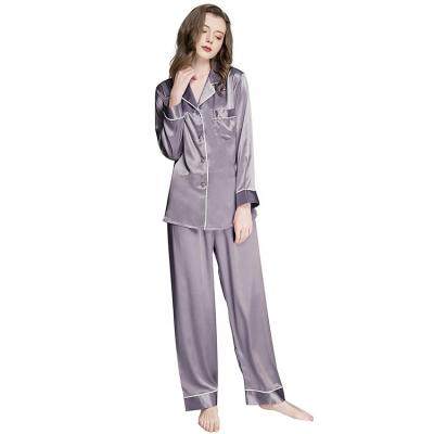 China QUICK DRY Women's Long Sleeve Pajamas + Pants Long Sleeve Pajamas Silk Satin Pajamas Nightgown Plus Size for sale