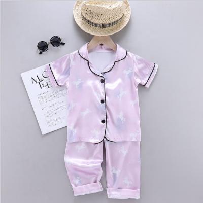 China 2021 New Children's Breathable Silk Pajamas Sets For Party Factory Price Kids Custom Printed Pajamas Stain Cute Toddler Silk Pajamas Set For Kid for sale