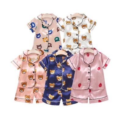 China QUICK DRY Summer Kids Satin Pajamas Baby Sleepwear Cartoon Bear Cool Sleep Tops Shorts Outfits for sale