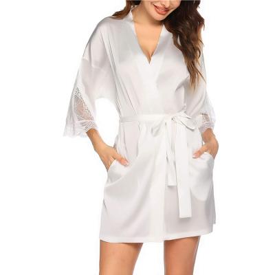 China Top Sale QUICK DRY Women's Sheer Long Color Short Satin Kimono Robes With Oblique V Neckline Bridesmaid for sale